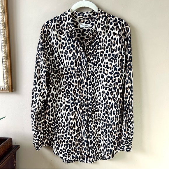 Equipment Slim Signature Leopard Print Silk Button Down Top Long Sleeve Size XS - Picture 3 of 16